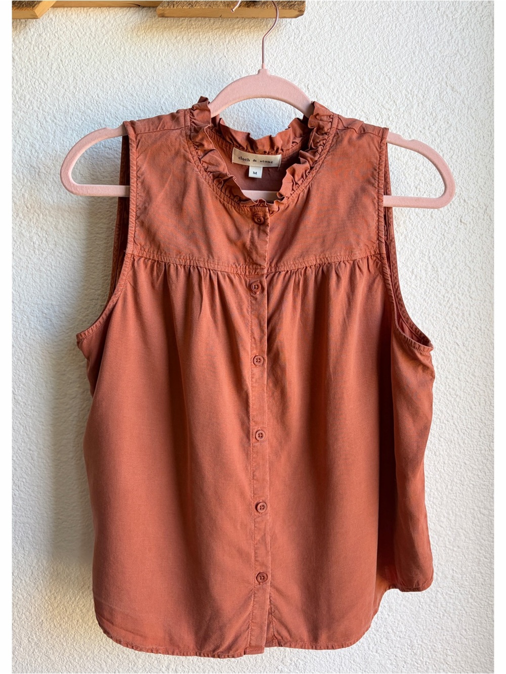 Anthro Cloth and Stone Burnt Orange Ruffle Collar Sleeveless Blouse Medium